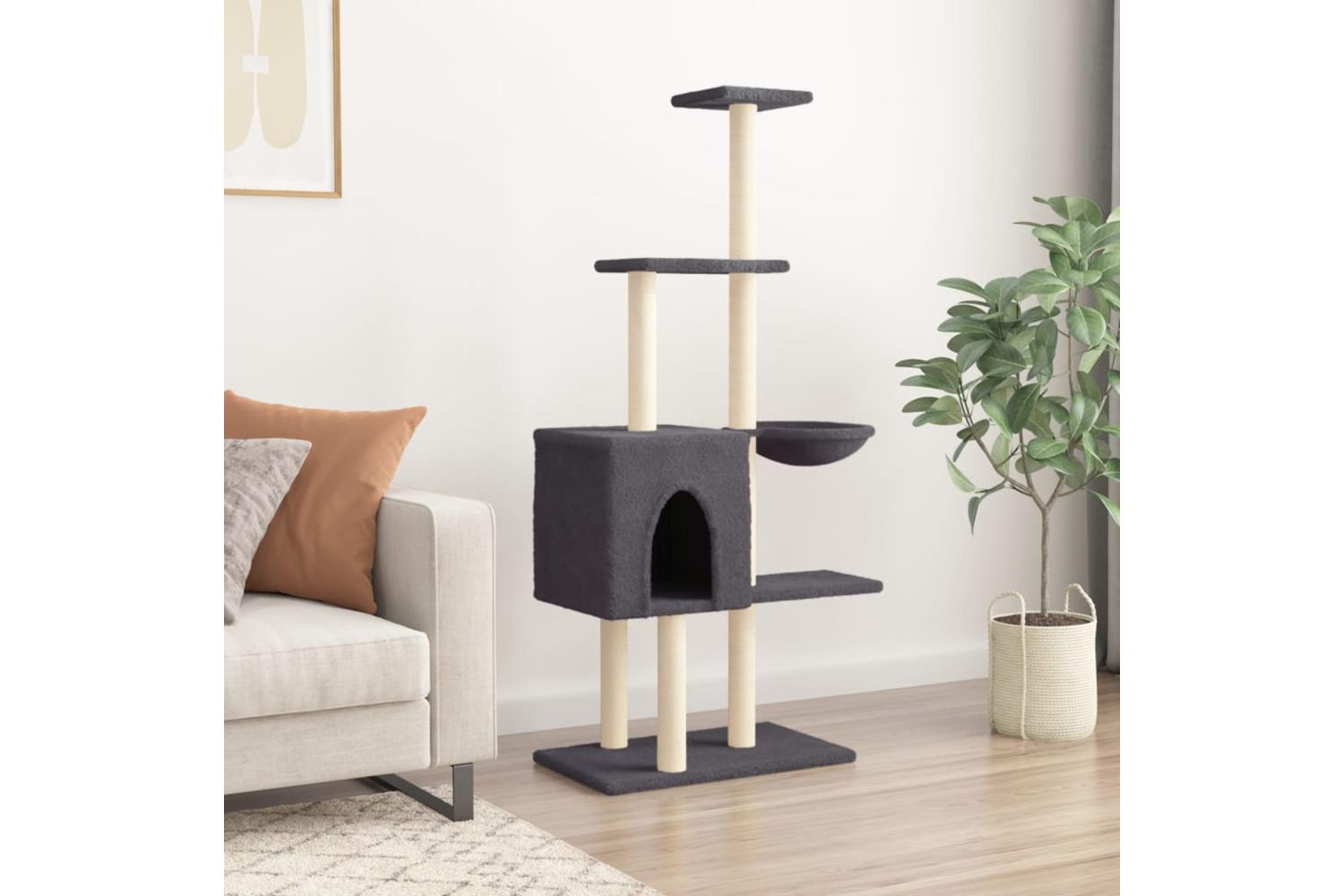 Cat Tree With Sisal Scratching Posts Dark Grey 145 Cm-3