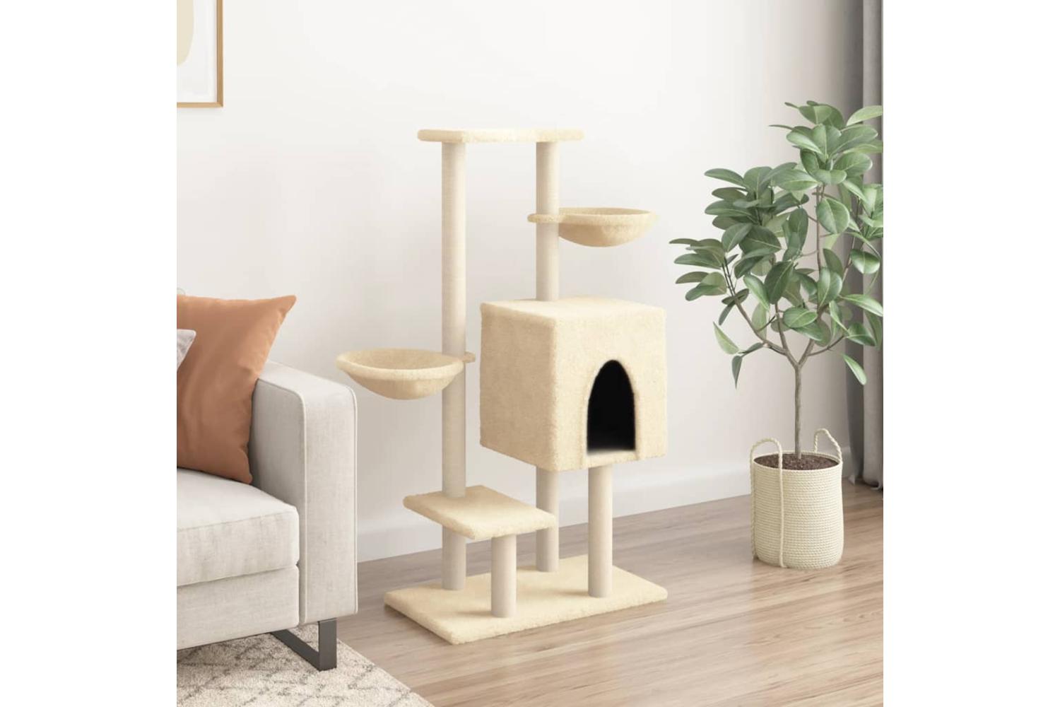 Cat Tree With Sisal Scratching Posts Cream 117 Cm-3