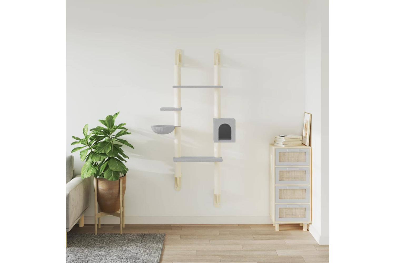 Wall-mounted Cat Tree With Scratching Post Light Grey 180 Cm-3