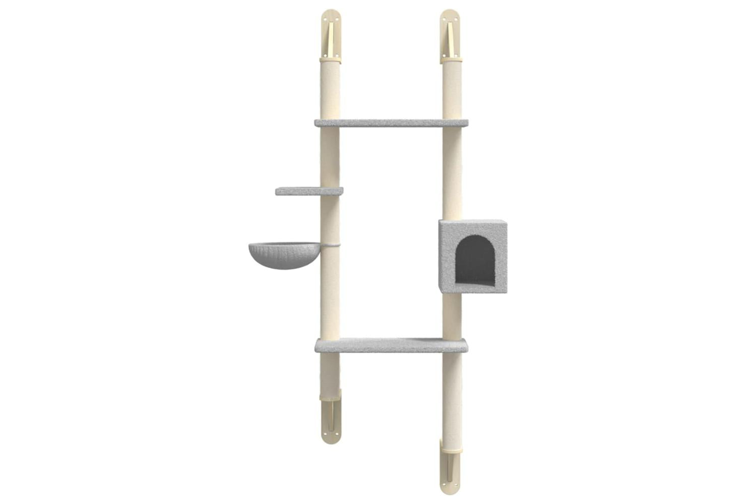 Wall-mounted Cat Tree With Scratching Post Light Grey 180 Cm-4