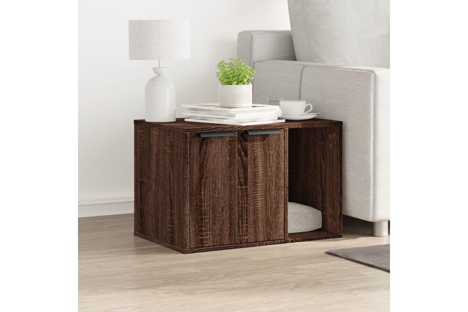 Cat Litter Box Enclosure Brown Oak 60x40x40 Cm Engineered Wood-3