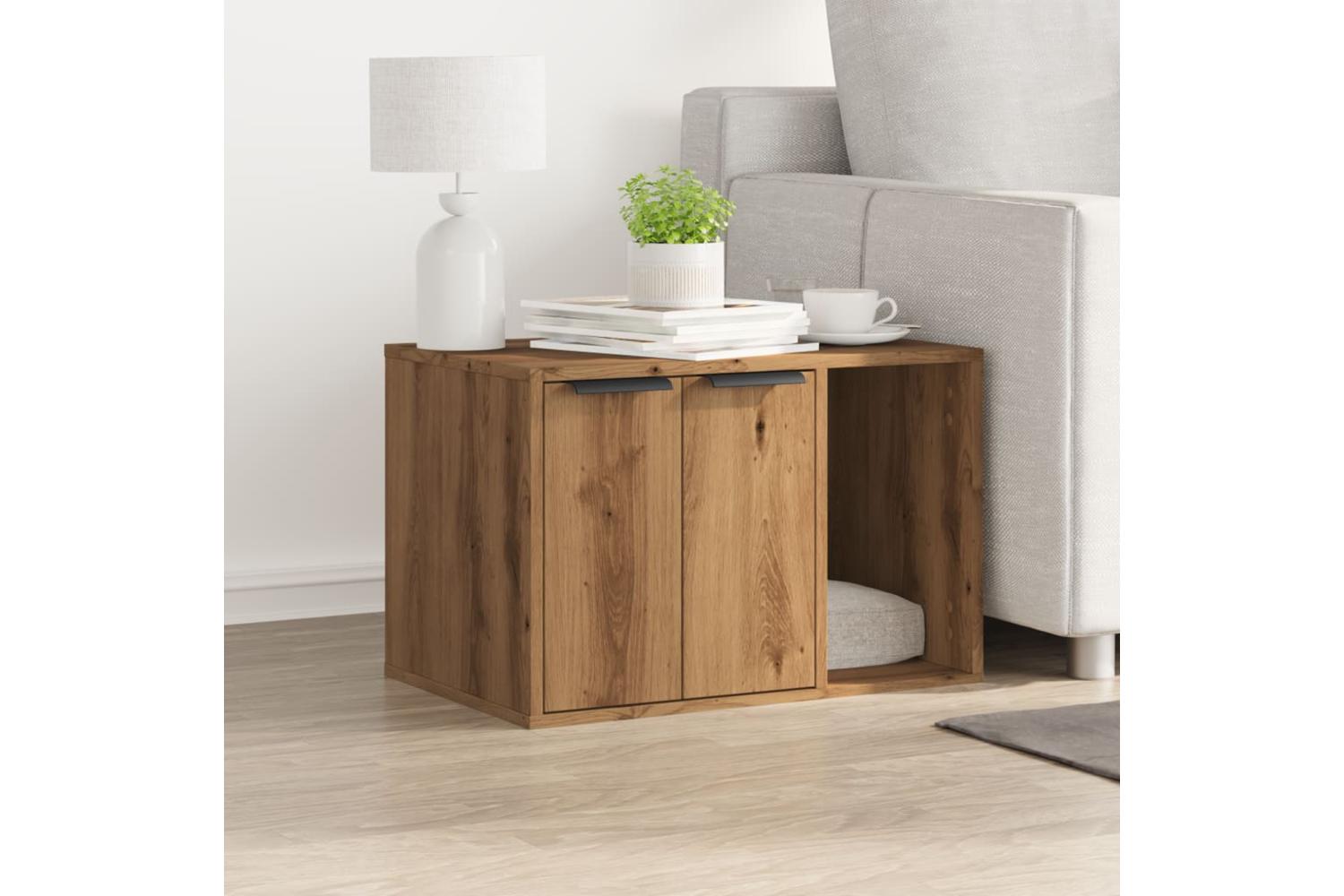 Cat Litter Box Enclosure Artisian Oak 60x40x40 Cm Engineered Wood-3