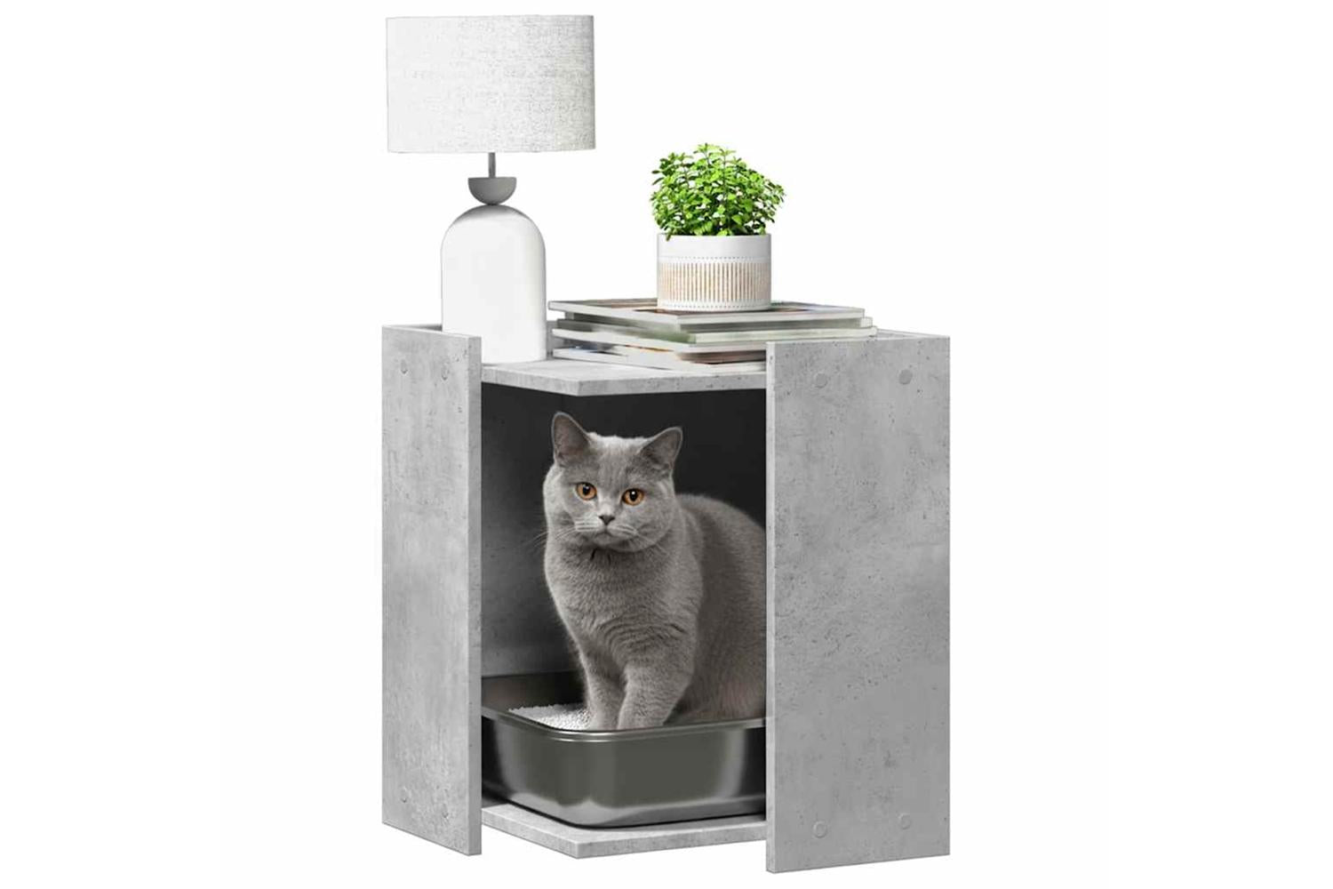 Cat Litter Box Enclosure Concrete Grey 42x42x51 Cm Engineered Wood-3