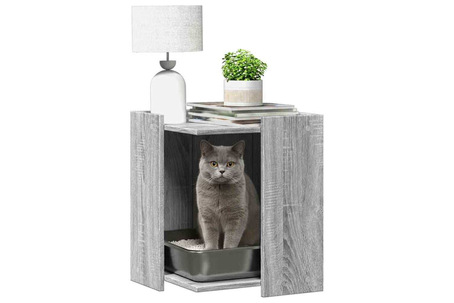 Cat Litter Box Enclosure Grey Sonoma 42x42x51 Cm Engineered Wood-3