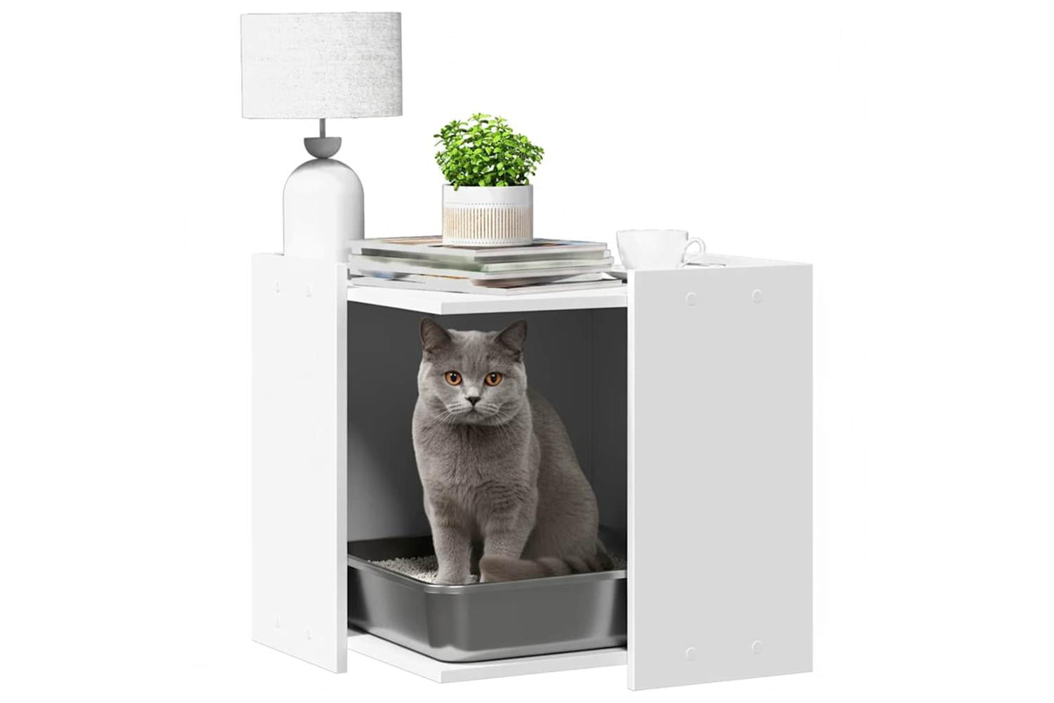 Cat Litter Box Enclosure White 53x53x51 Cm Engineered Wood-3