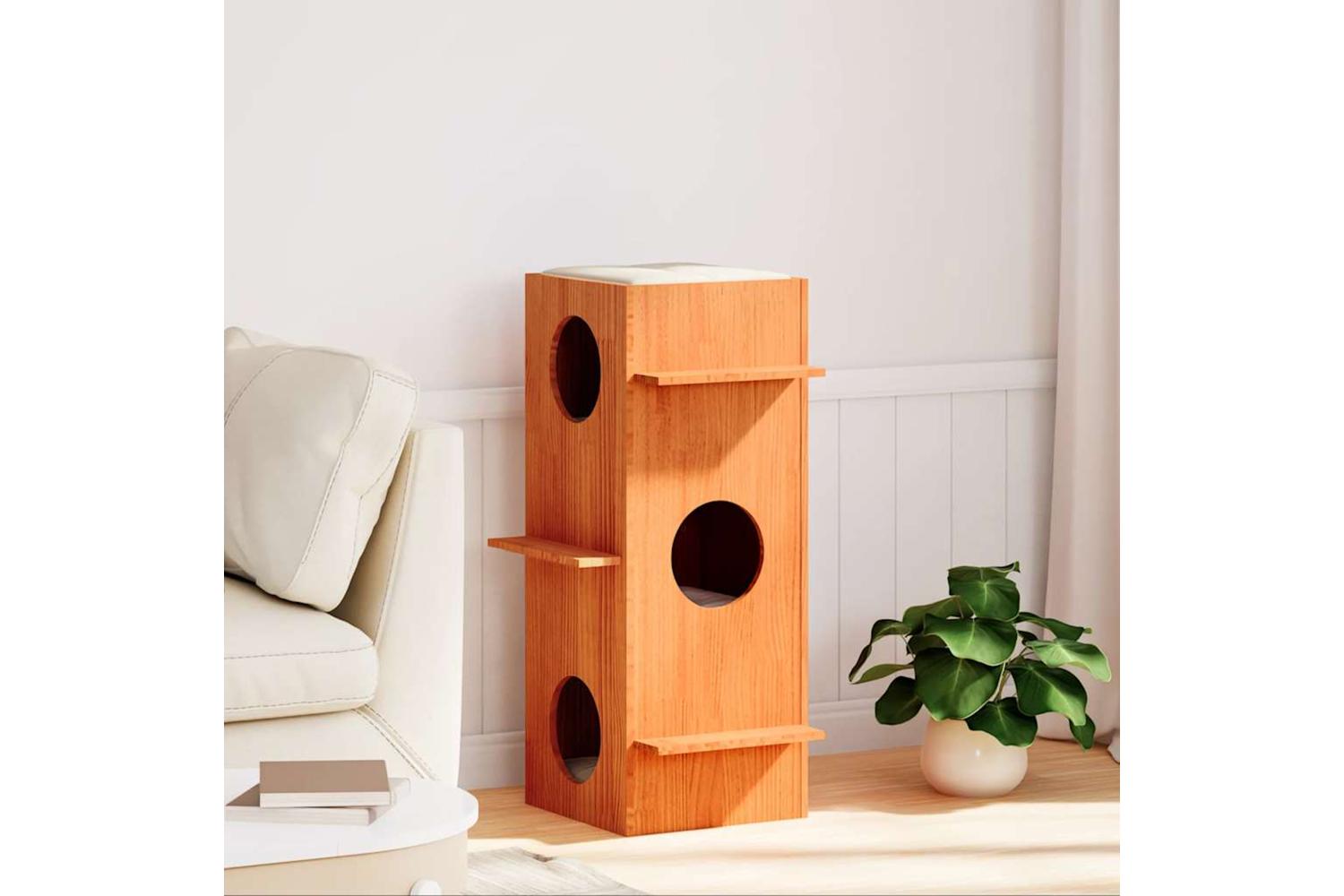 Cat House Wax Brown 43x43x90 Cm Solid Wood Pine-2