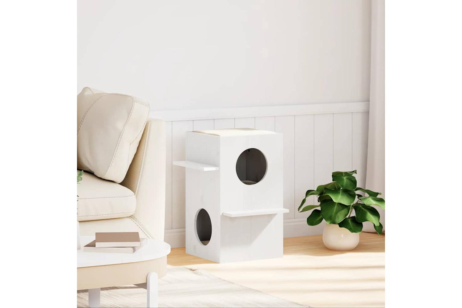 Cat House White 43x43x60 Cm Solid Wood Pine-2