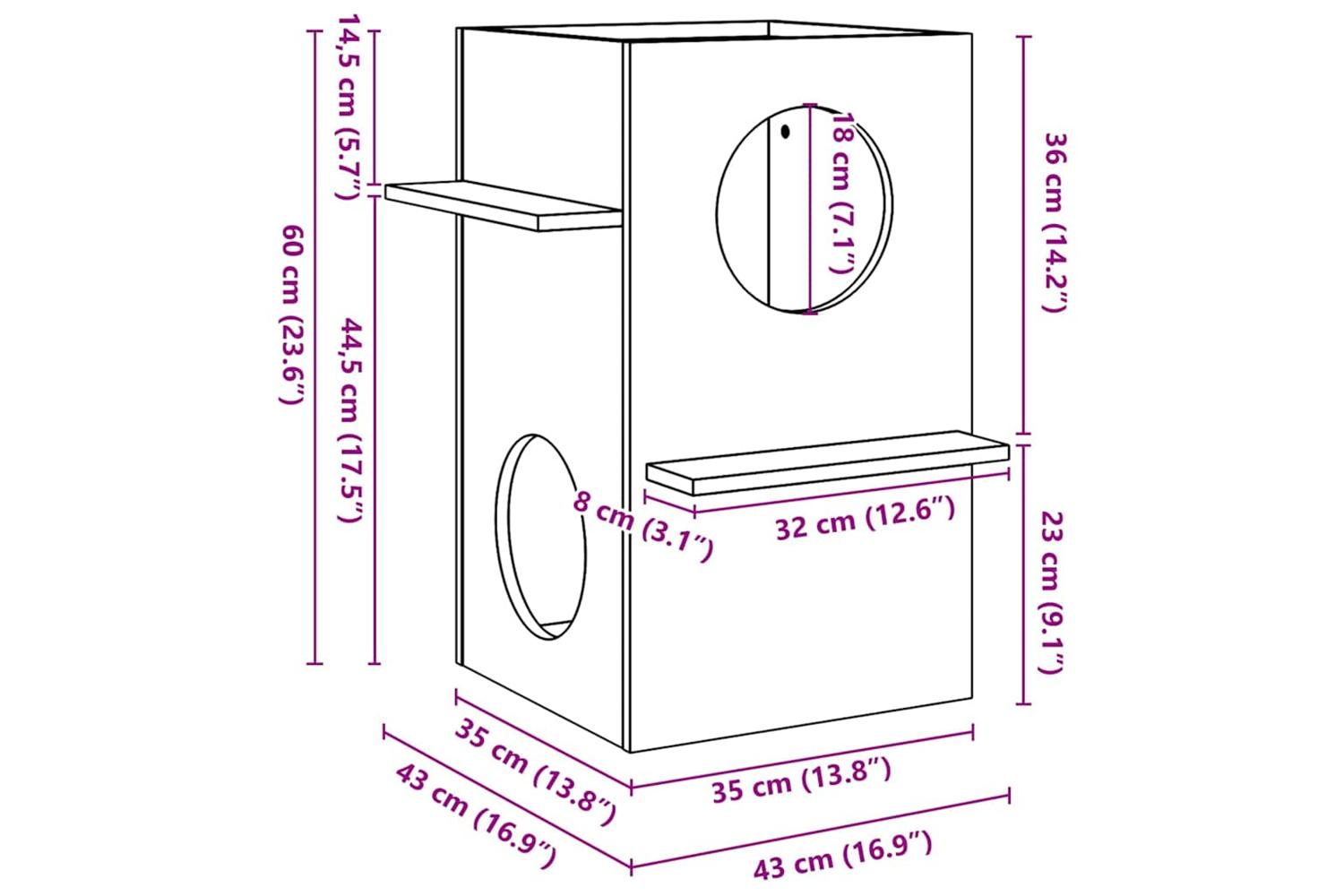 Cat House White 43x43x60 Cm Solid Wood Pine-7