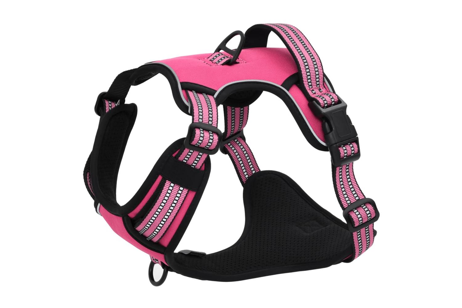 Dog Harness With Reflective Stripes Adjustable Pink M-4