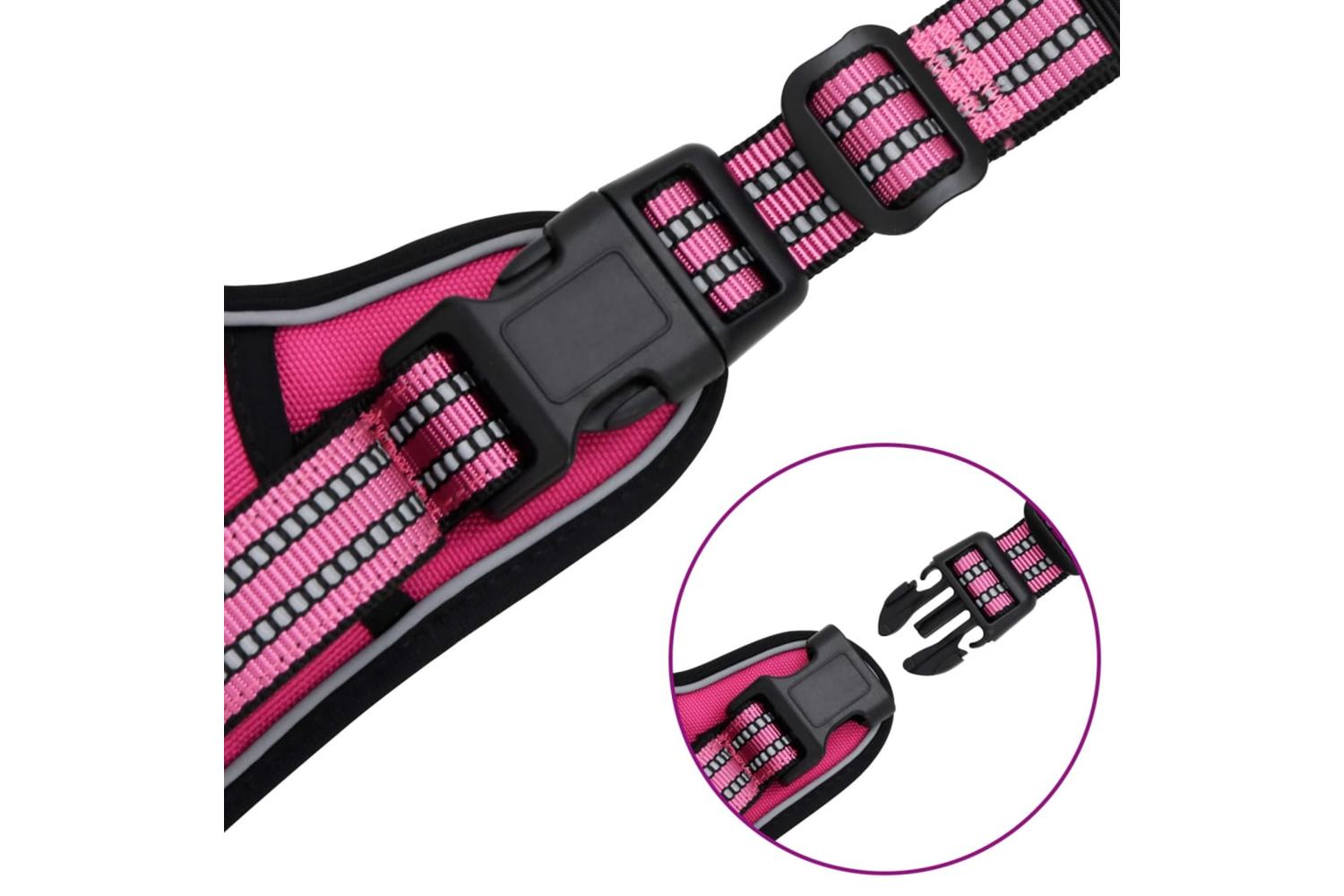Dog Harness With Reflective Stripes Adjustable Pink M-7