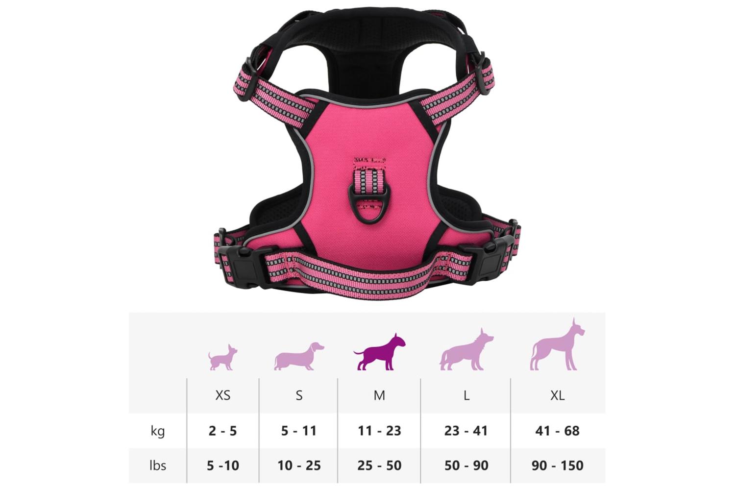 Dog Harness With Reflective Stripes Adjustable Pink M-10