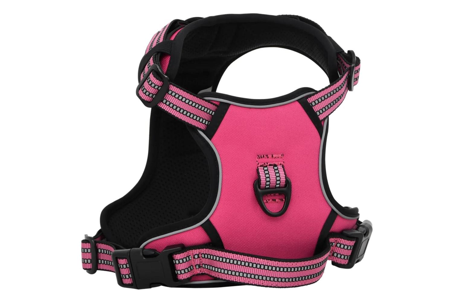 Dog Harness With Reflective Stripes Adjustable Pink L-2