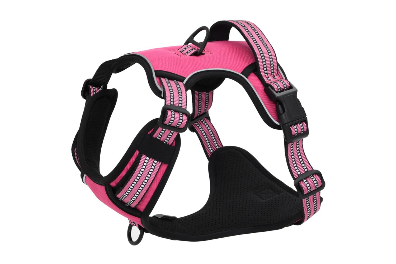 Dog Harness With Reflective Stripes Adjustable Pink L-4