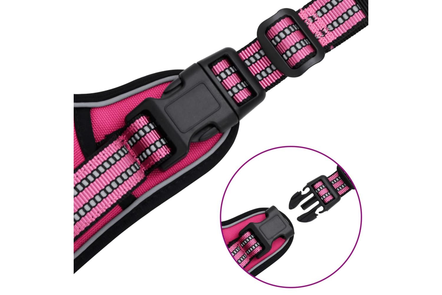 Dog Harness With Reflective Stripes Adjustable Pink L-7