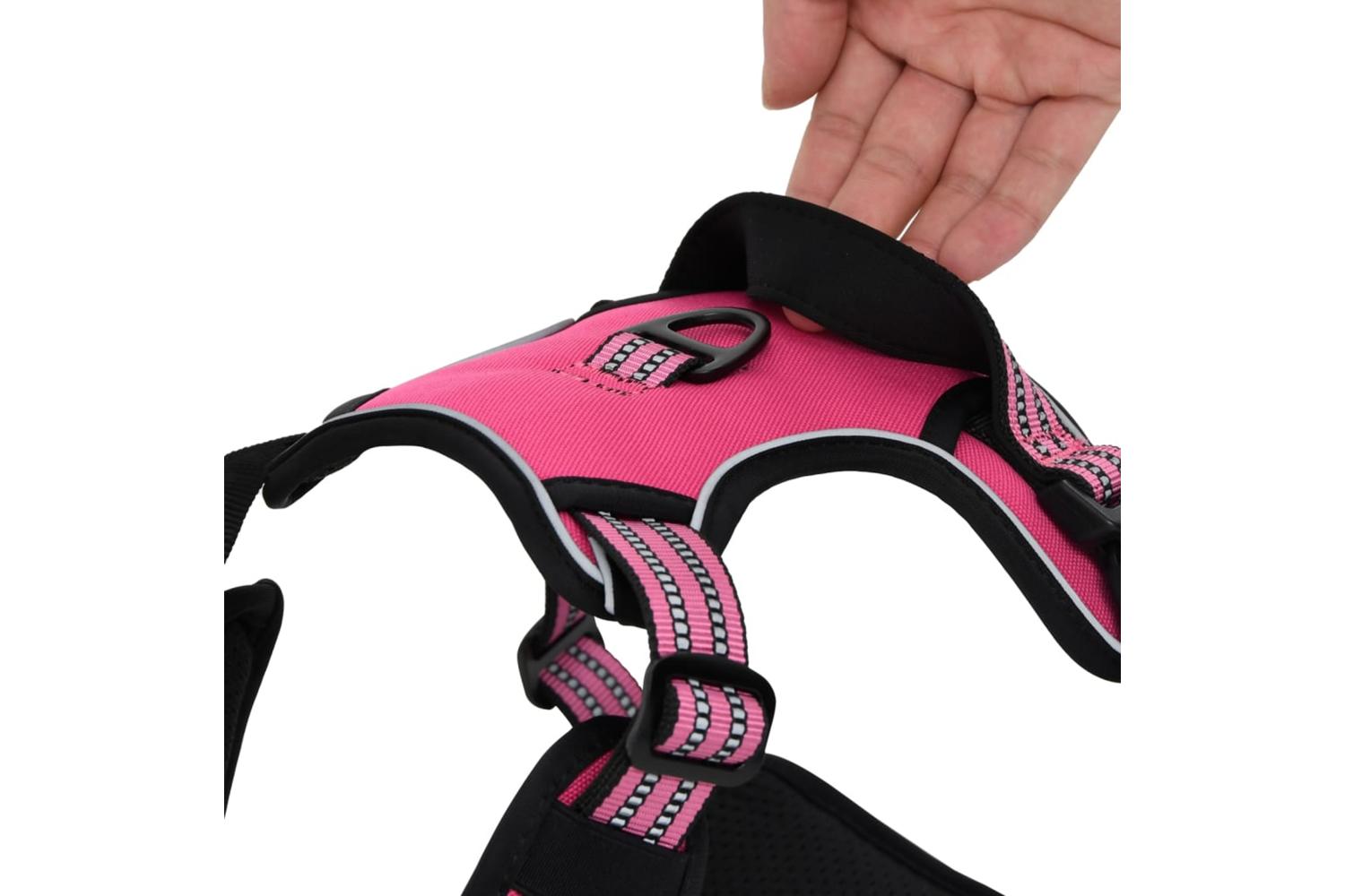 Dog Harness With Reflective Stripes Adjustable Pink L-8