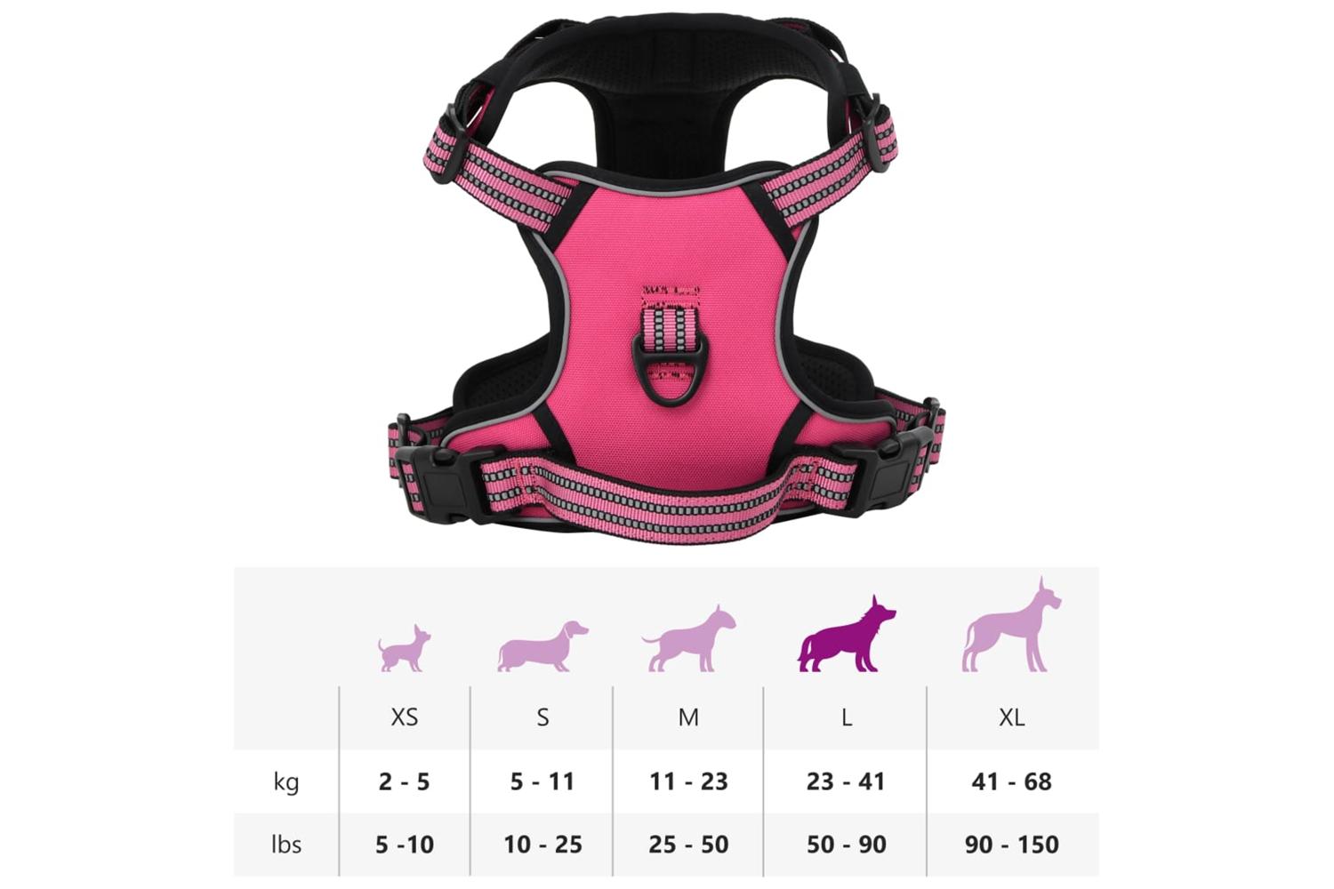 Dog Harness With Reflective Stripes Adjustable Pink L-10