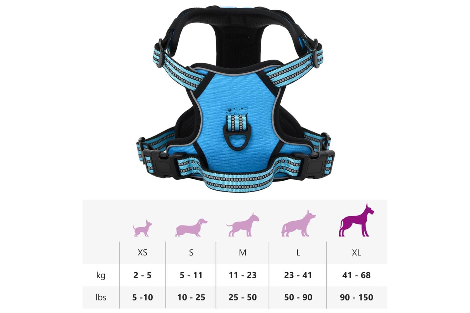 Dog Harness With Reflective Stripes Adjustable Blue Xl-10