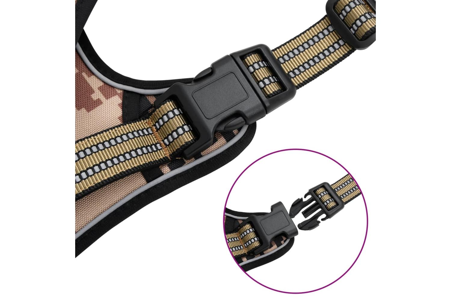 Dog Harness With Lead Collar Adjustable Camouflage Brown M-10
