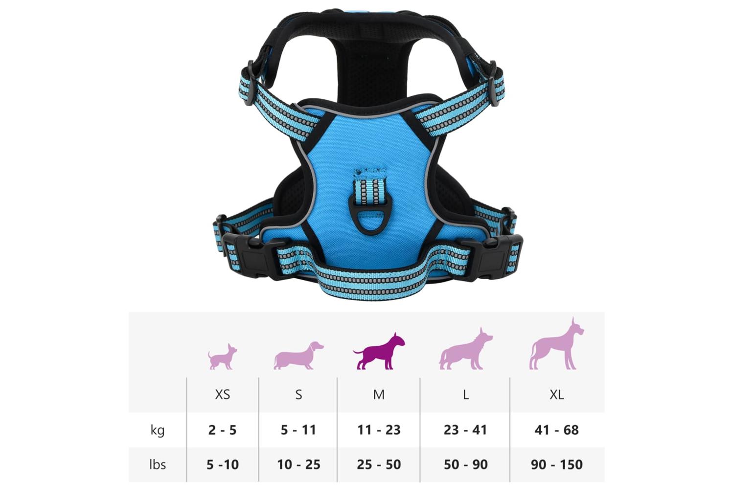 Dog Harness With Reflective Stripes Adjustable Blue M-10