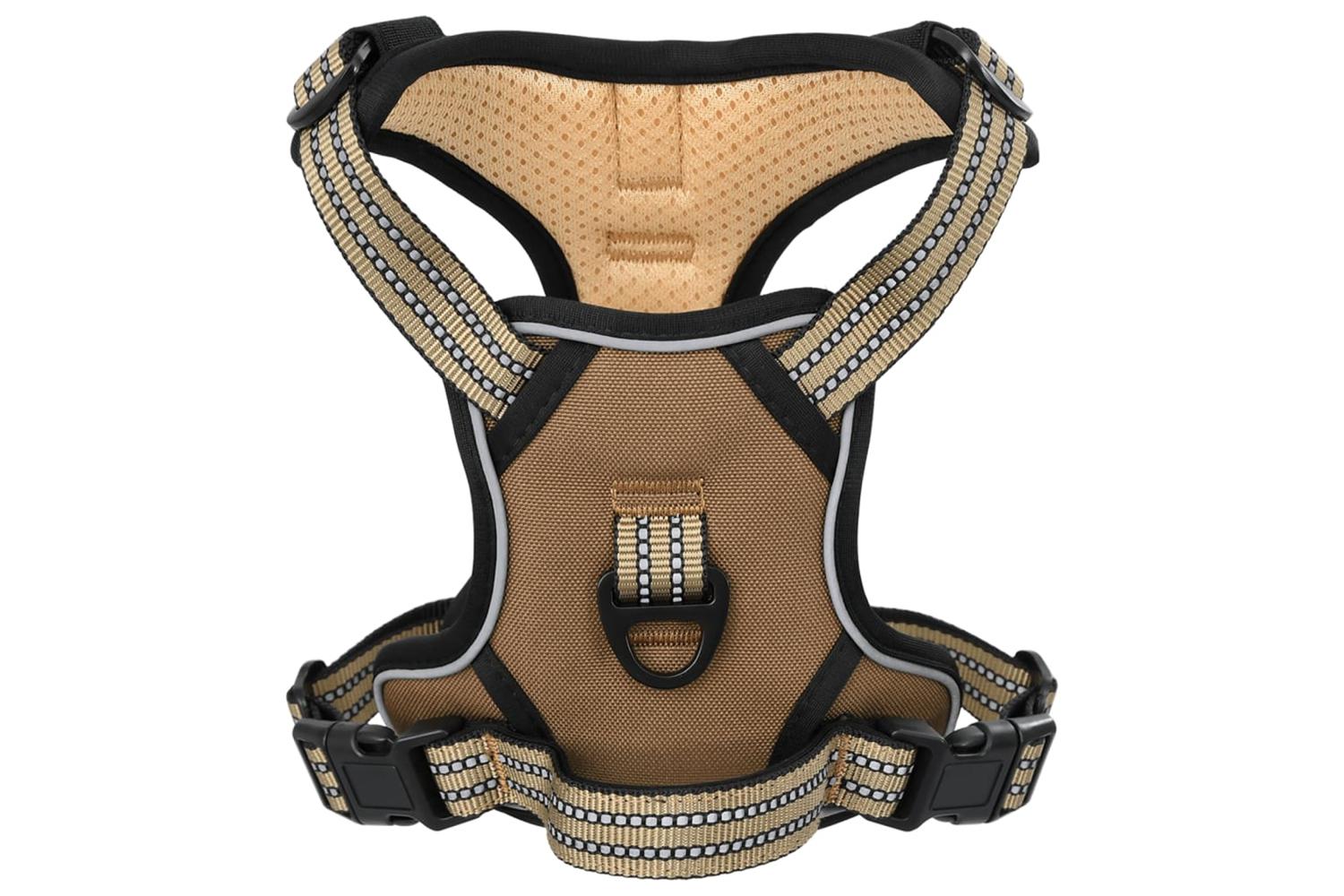 Dog Harness With Reflective Stripes Adjustable Brown L