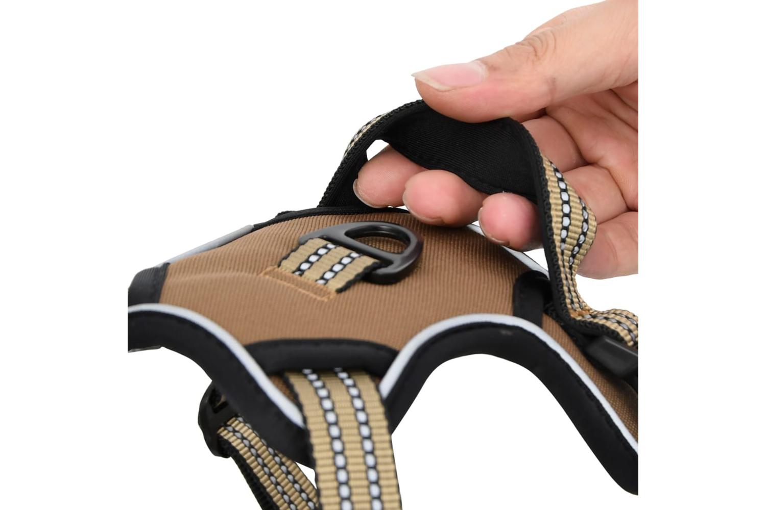 Dog Harness With Reflective Stripes Adjustable Brown L-8