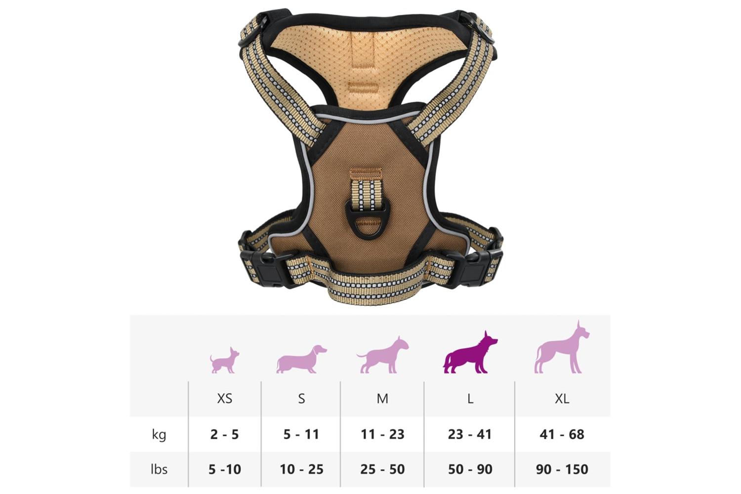 Dog Harness With Reflective Stripes Adjustable Brown L-10
