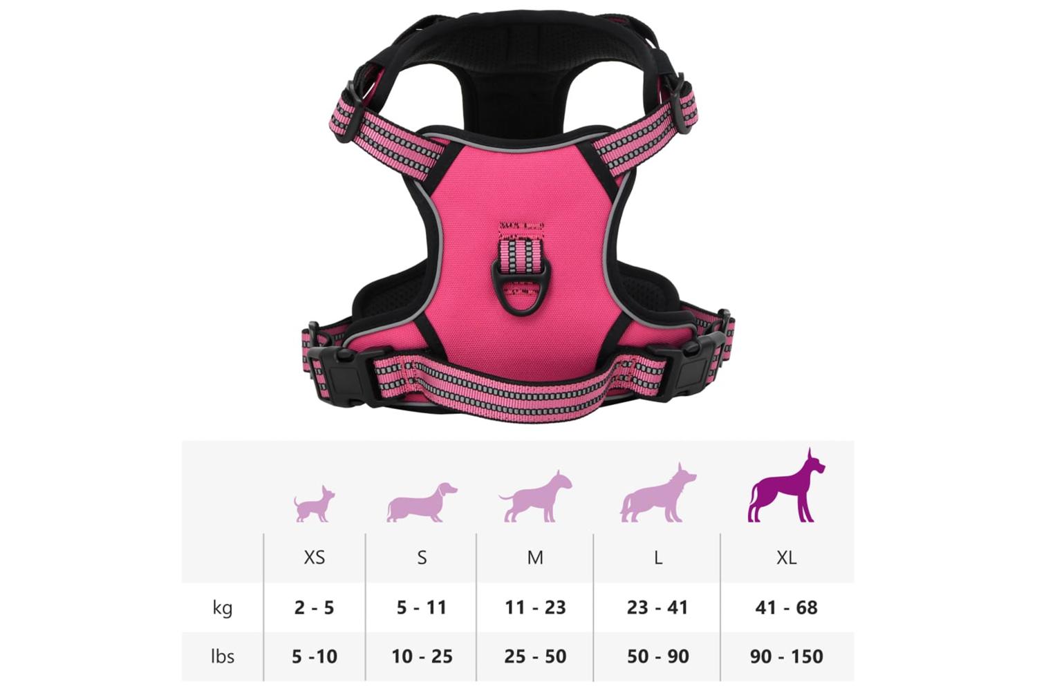 Dog Harness With Reflective Stripes Adjustable Pink Xl-10