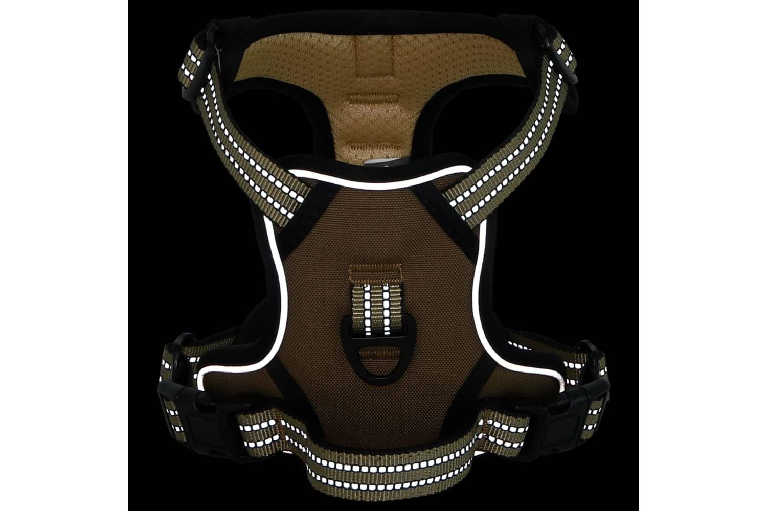 Dog Harness With Lead Collar Adjustable Brown M-4