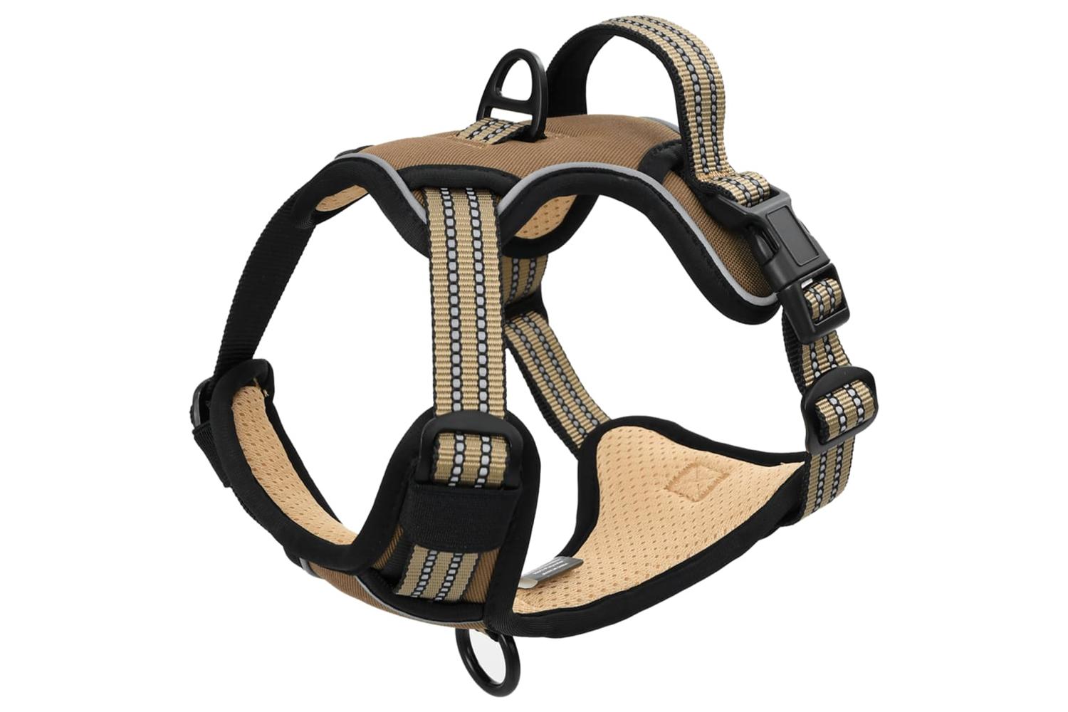 Dog Harness With Lead Collar Adjustable Brown M-7