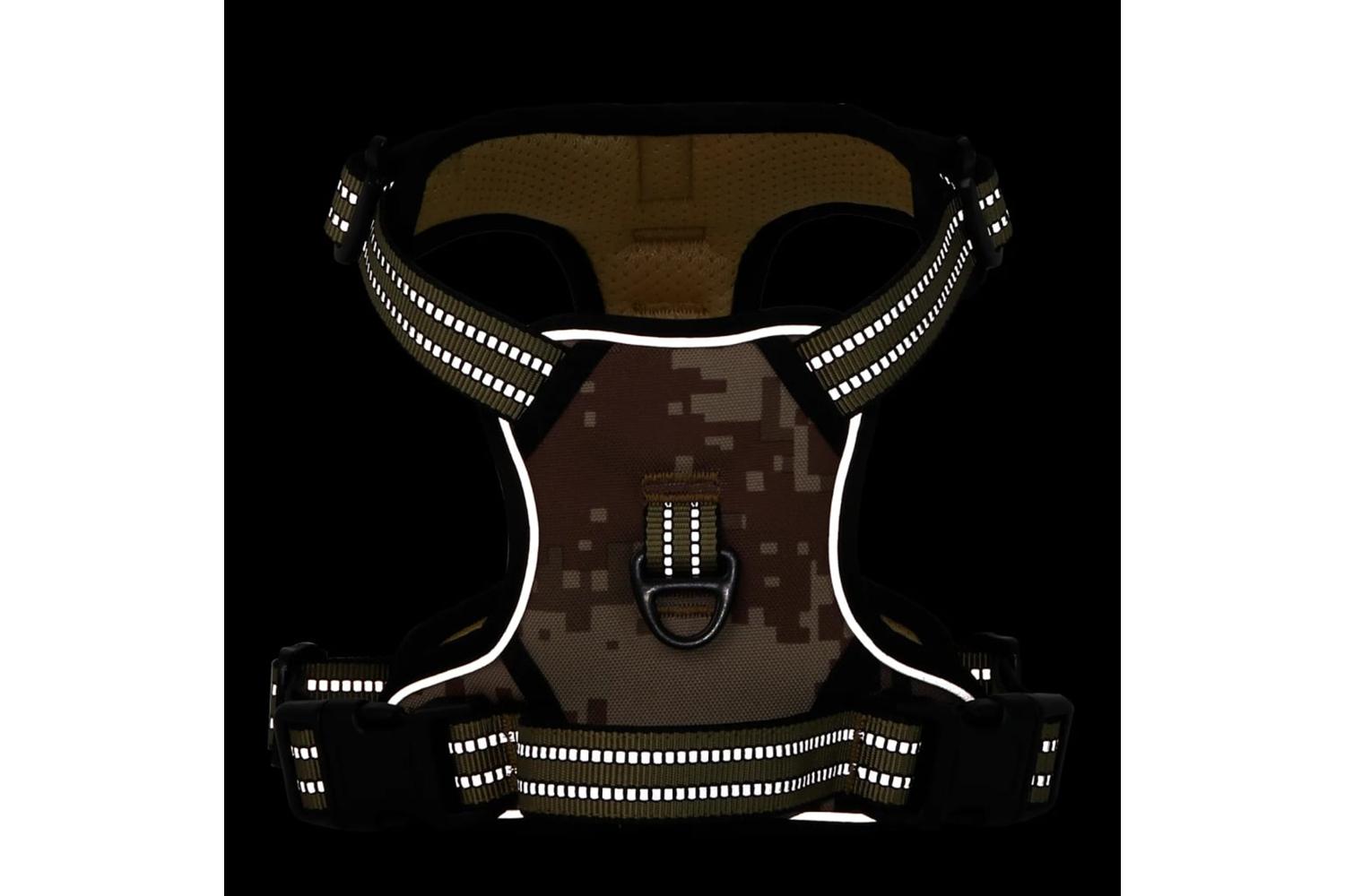 Dog Harness With Lead Collar Adjustable Camouflage Brown L-4