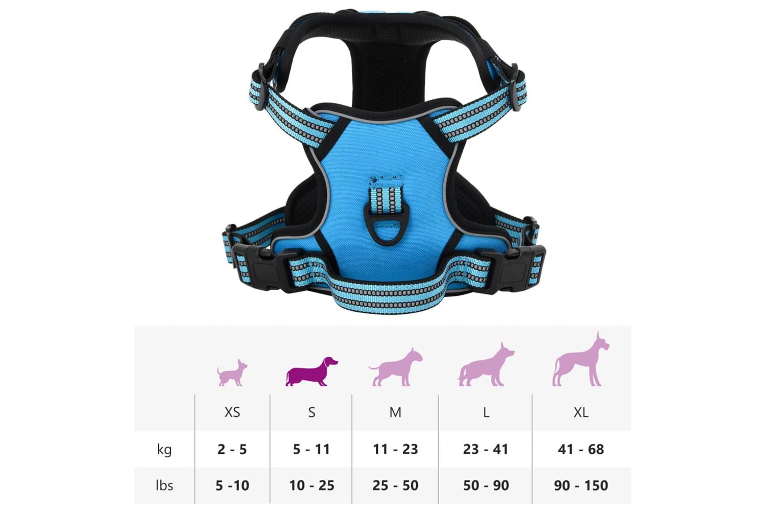 Dog Harness With Reflective Stripes Adjustable Blue S-10