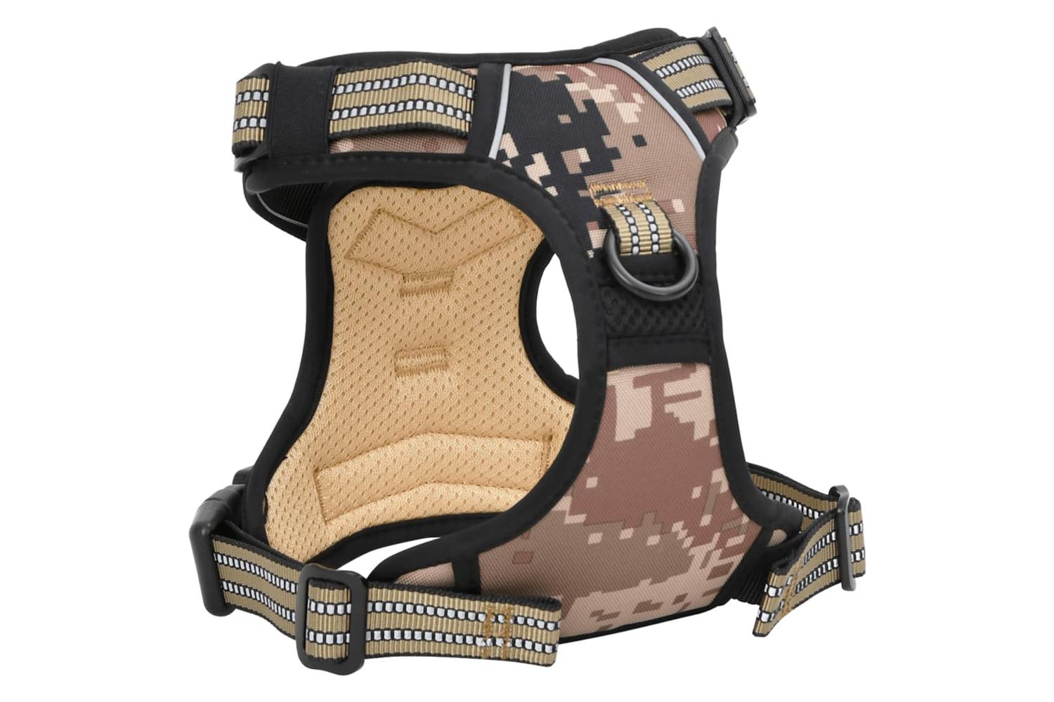 Dog Harness With Reflective Stripes Adjustable Camouflage Brown S-5