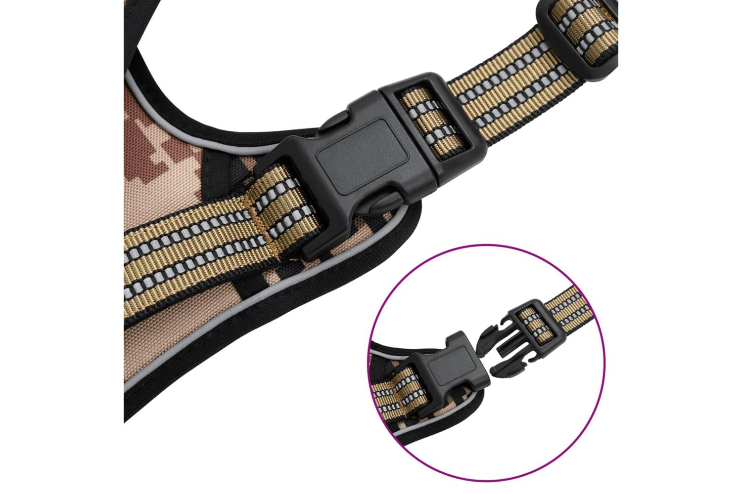 Dog Harness With Reflective Stripes Adjustable Camouflage Brown S-7