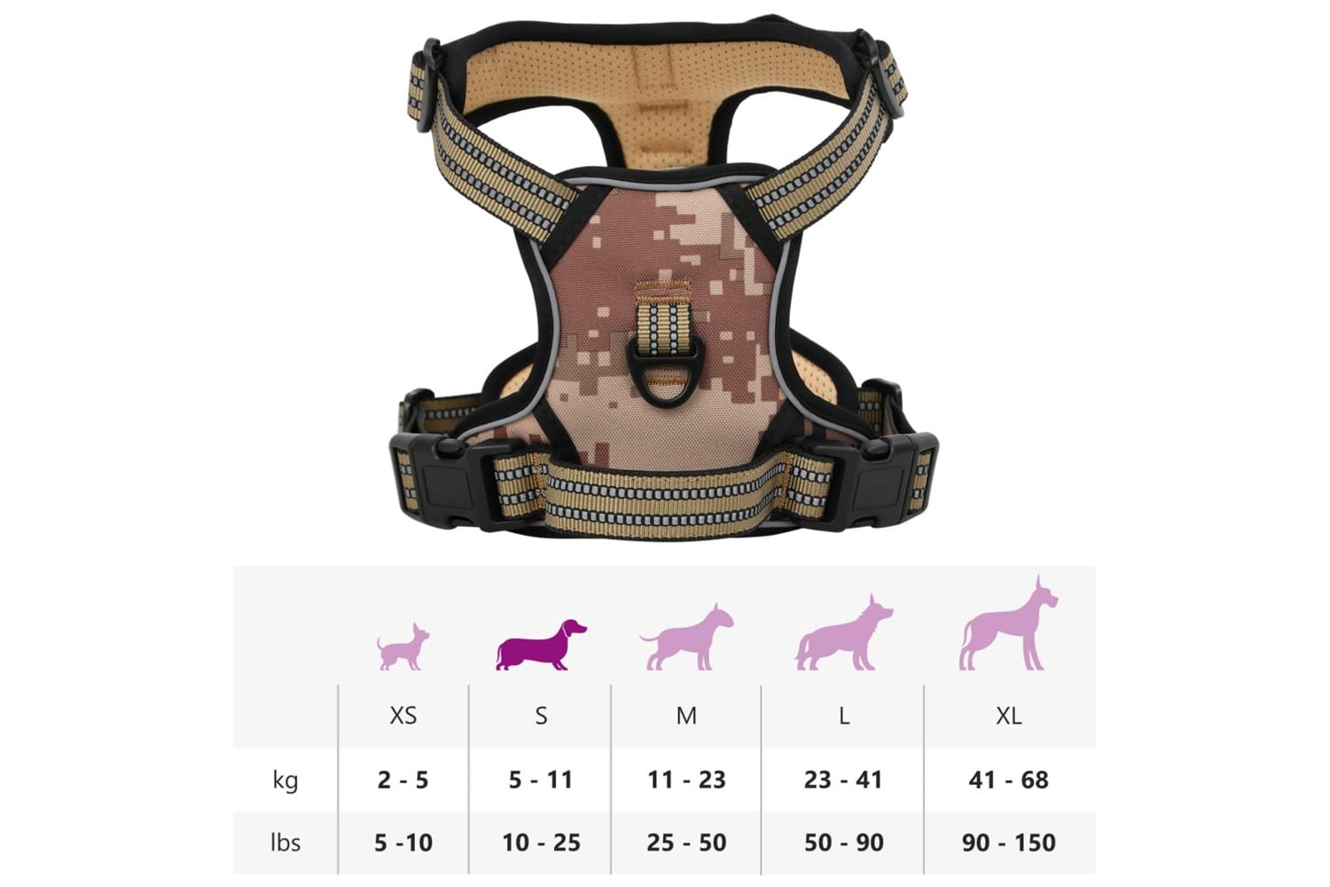 Dog Harness With Reflective Stripes Adjustable Camouflage Brown S-10