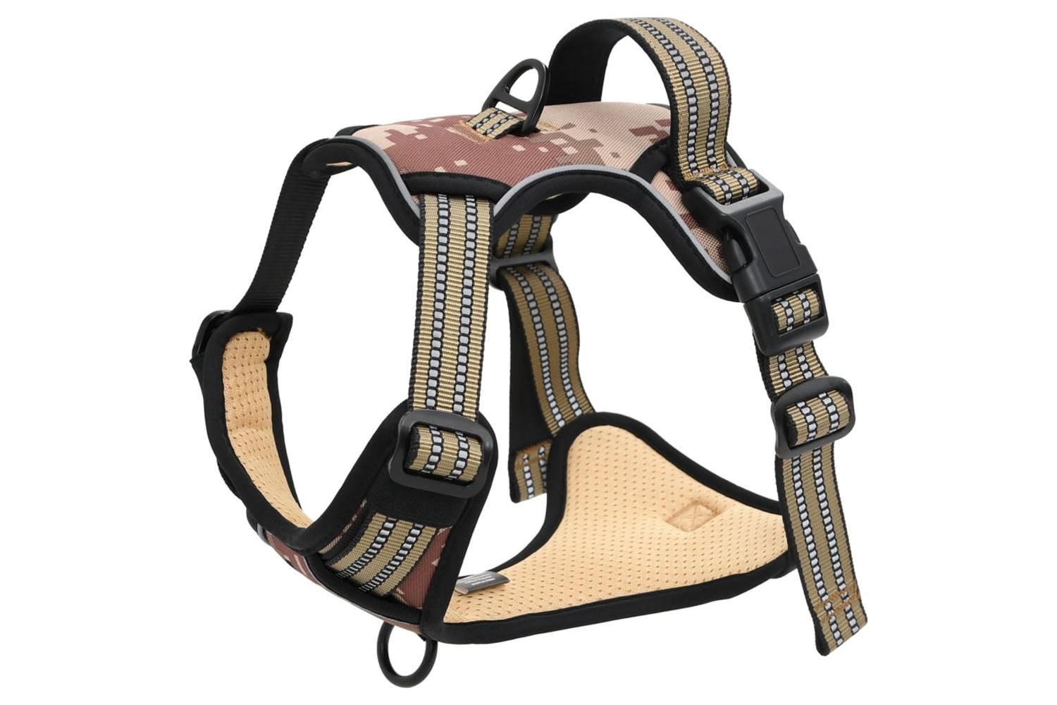 Dog Harness With Reflective Stripes Adjustable Camouflage Brown M-4