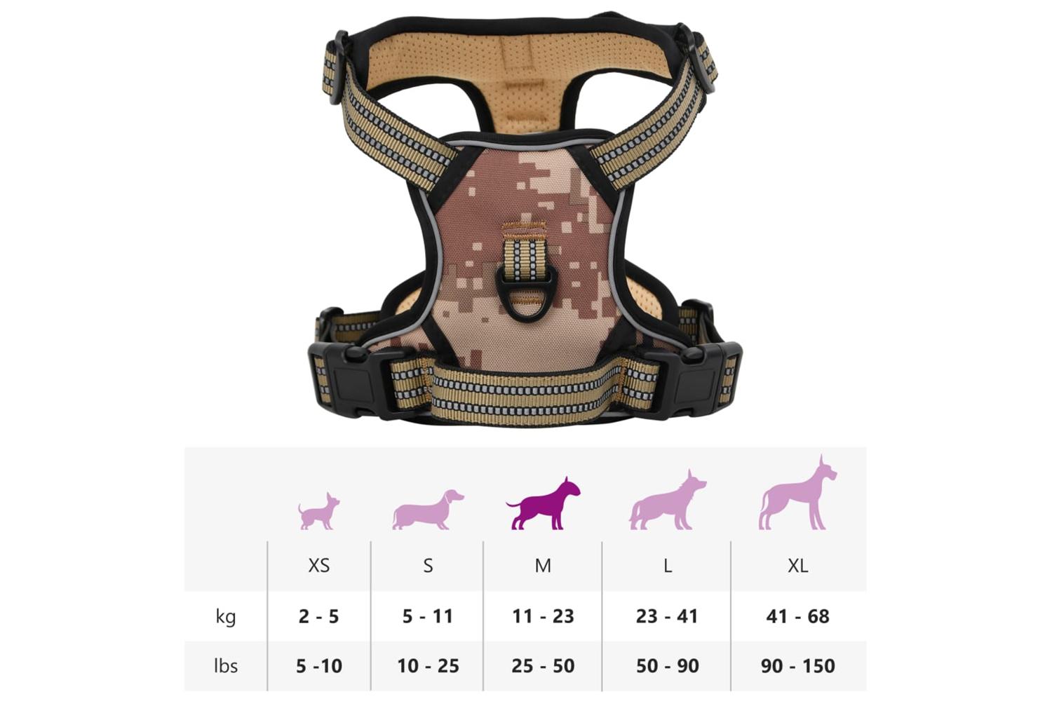 Dog Harness With Reflective Stripes Adjustable Camouflage Brown M-10