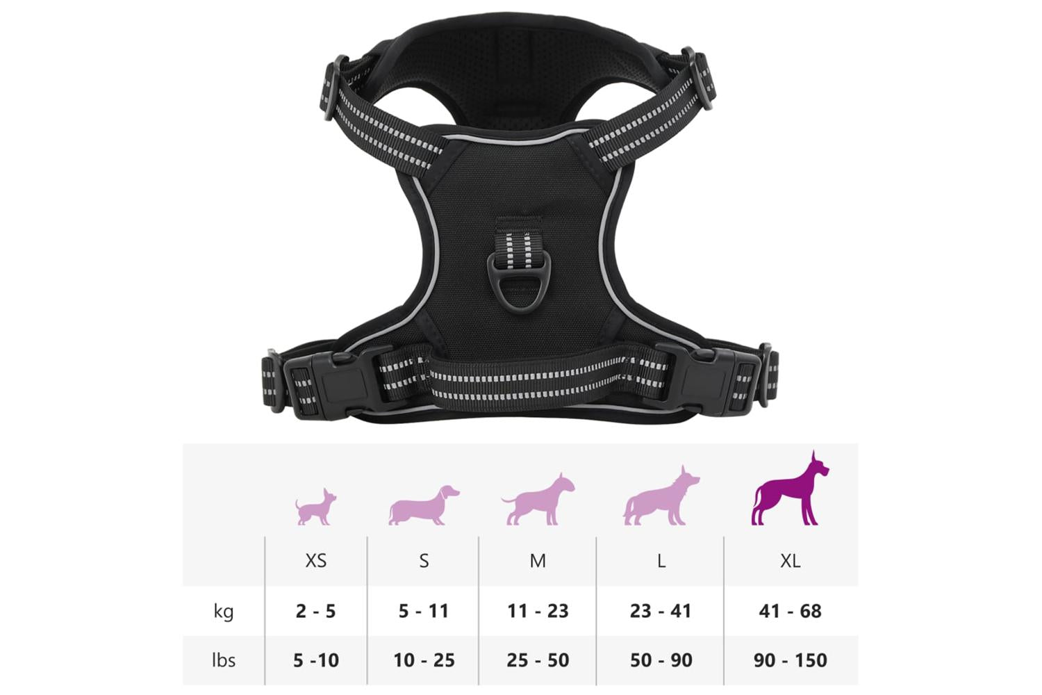 Dog Harness With Reflective Stripes Adjustable Black Xl-10