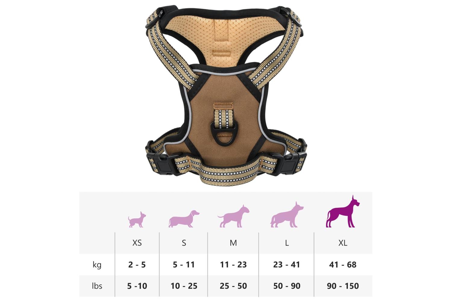 Dog Harness With Reflective Stripes Adjustable Brown Xl-10