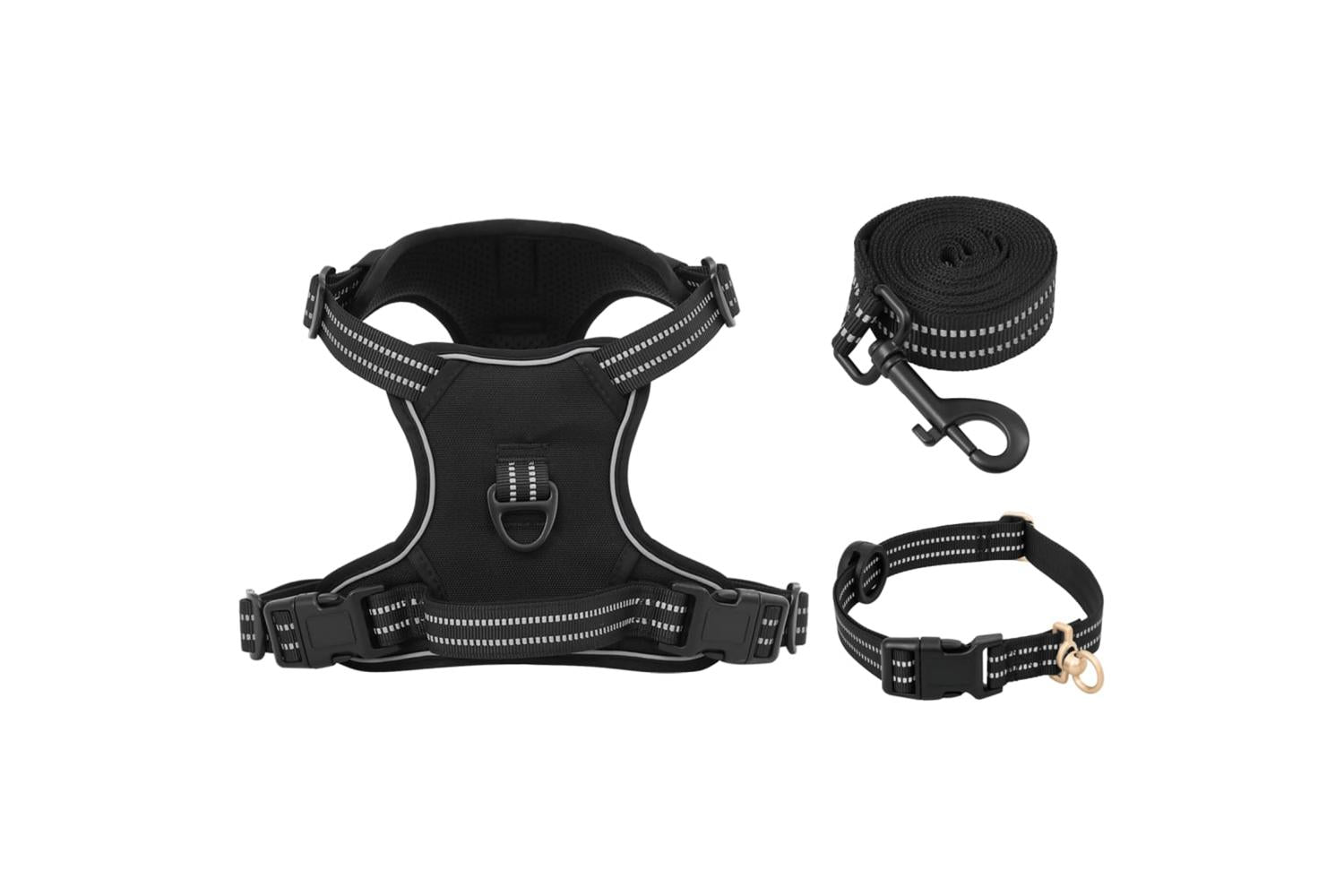 Dog Harness With Lead Collar Adjustable Black S-3