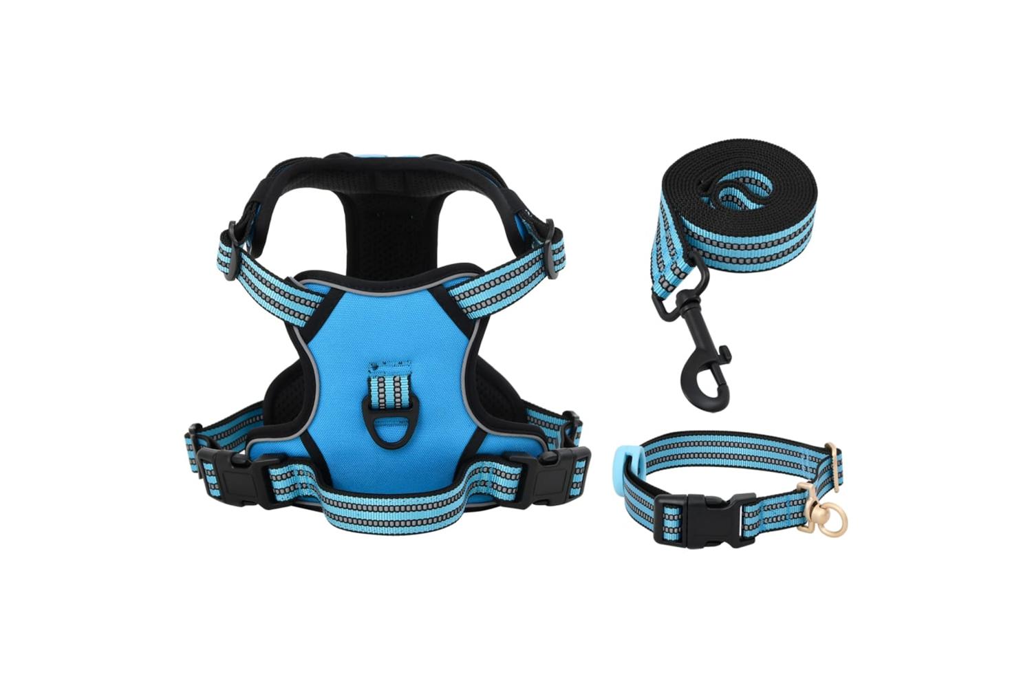Dog Harness With Lead Collar Adjustable Blue Xl-3