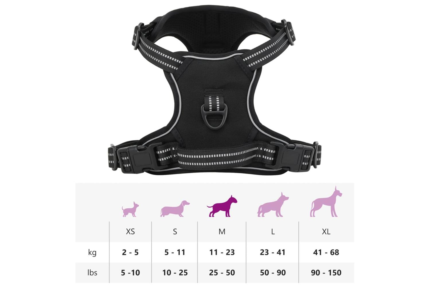 Dog Harness With Reflective Stripes Adjustable Black M-10