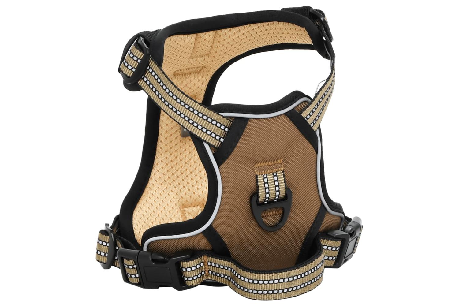 Dog Harness With Reflective Stripes Adjustable Brown M-2