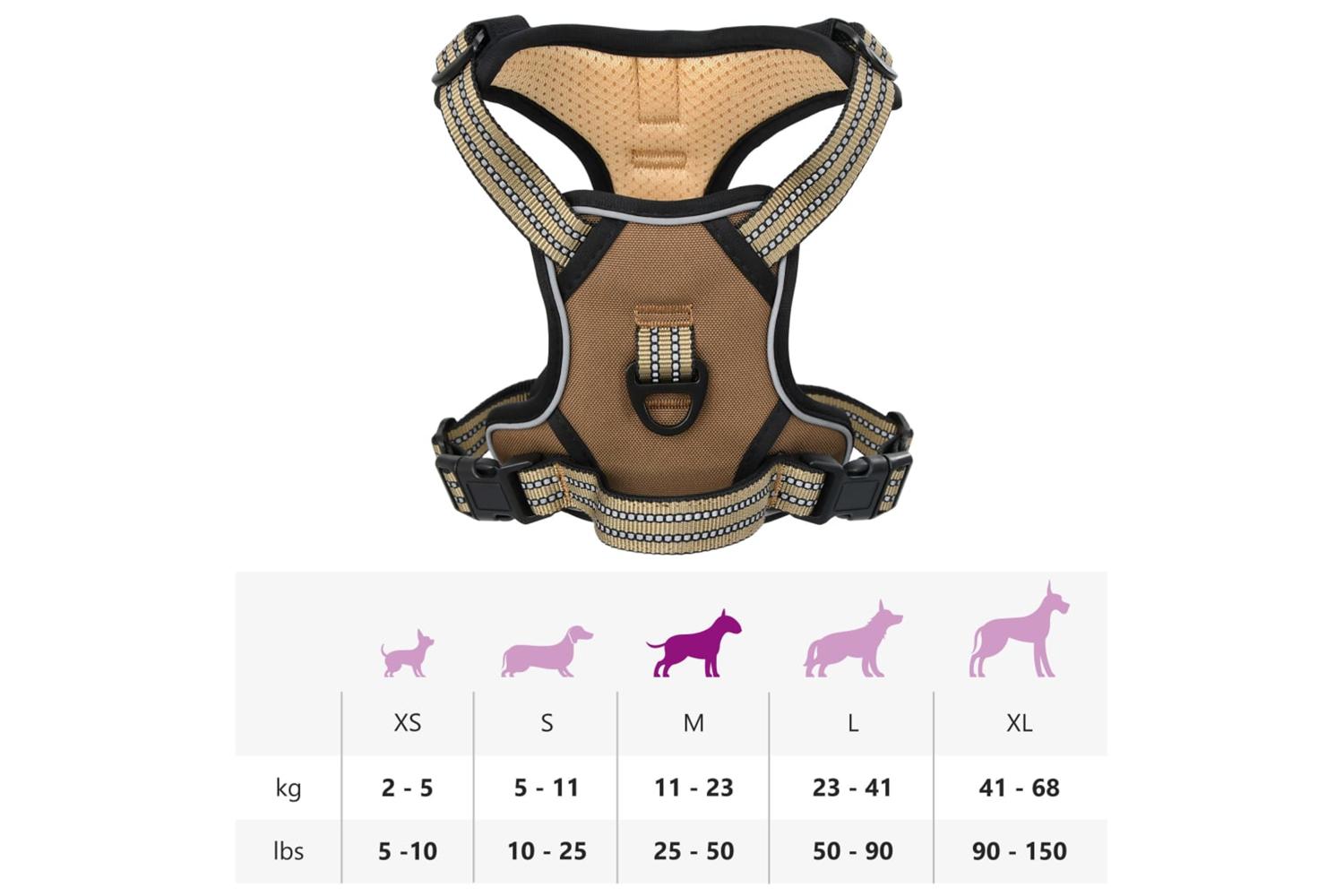 Dog Harness With Reflective Stripes Adjustable Brown M-10