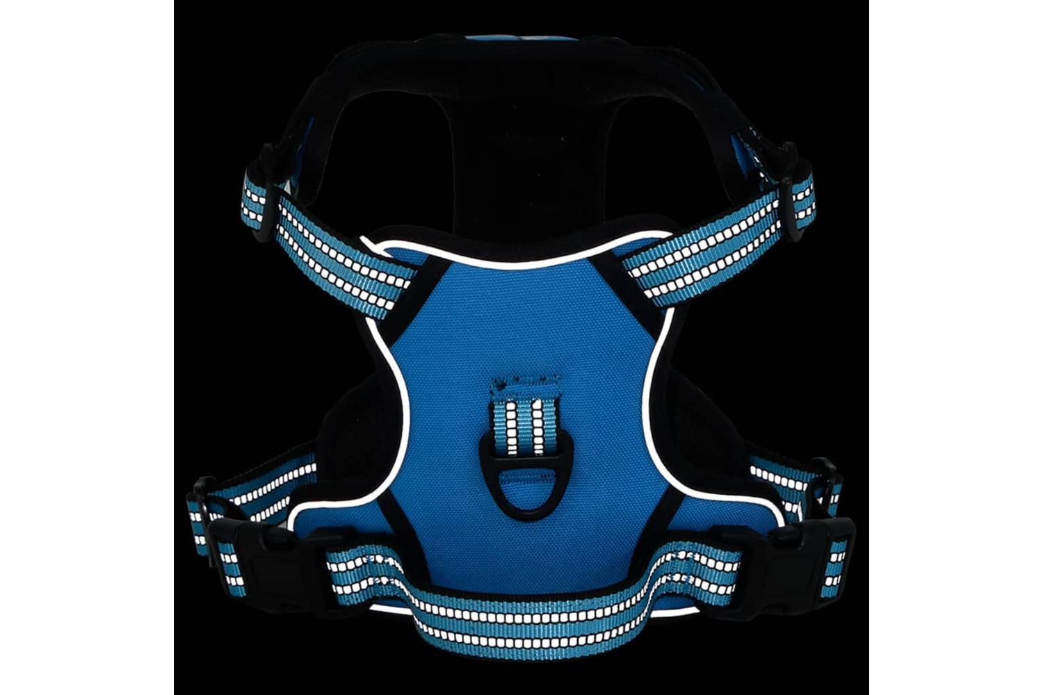 Dog Harness With Reflective Stripes Adjustable Blue L-3