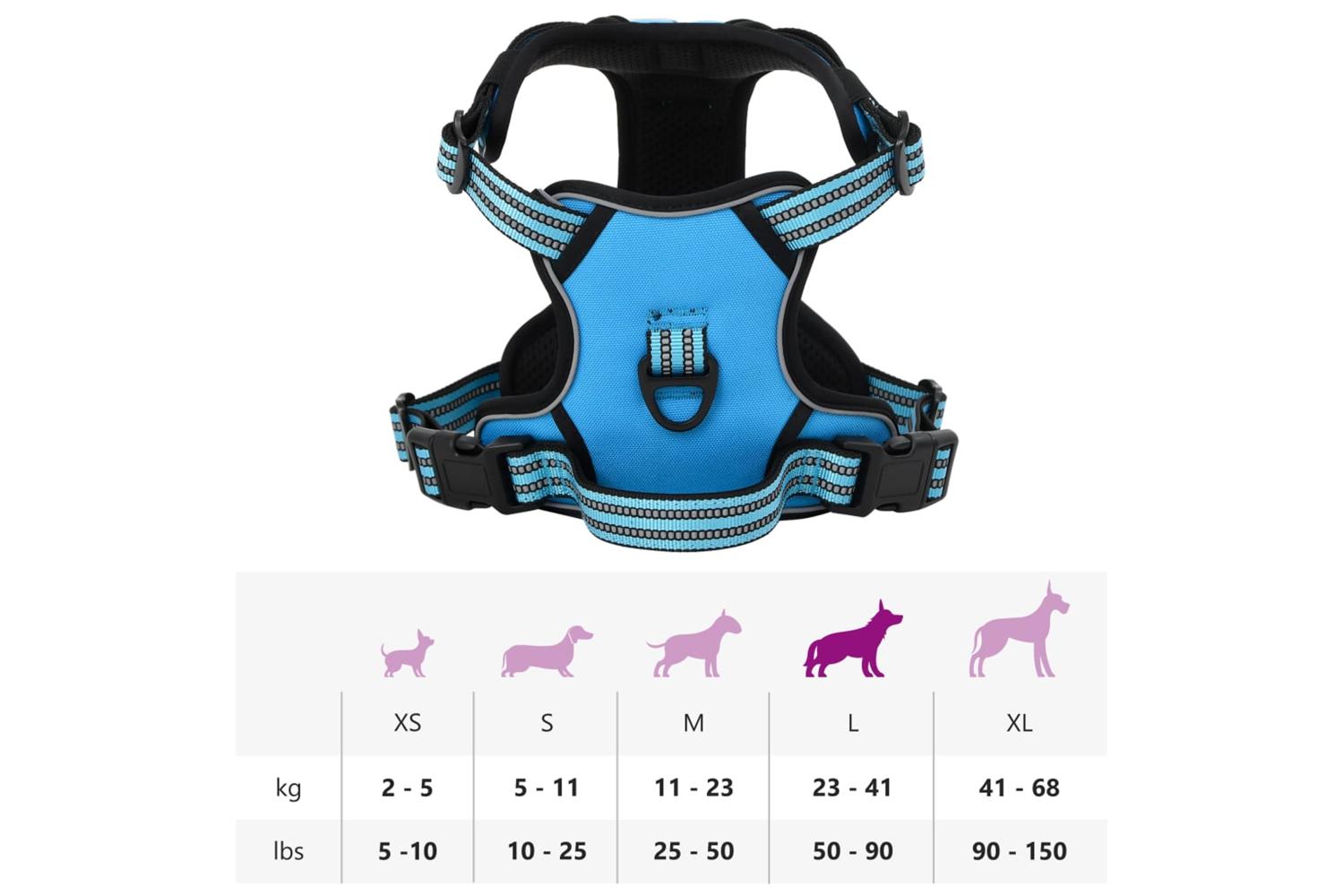 Dog Harness With Reflective Stripes Adjustable Blue L-10