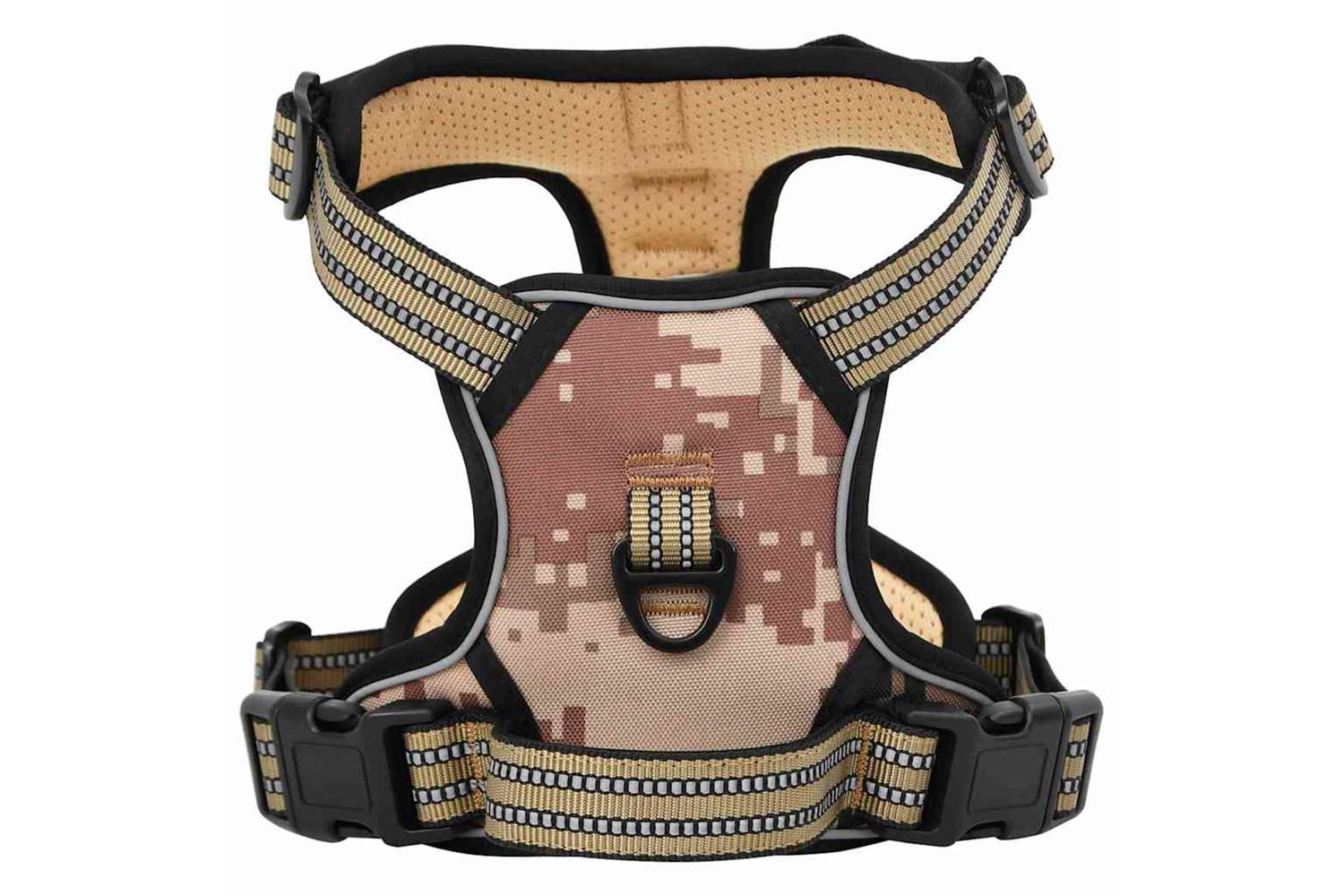 Dog Harness With Reflective Stripes Adjustable Camouflage Brown L