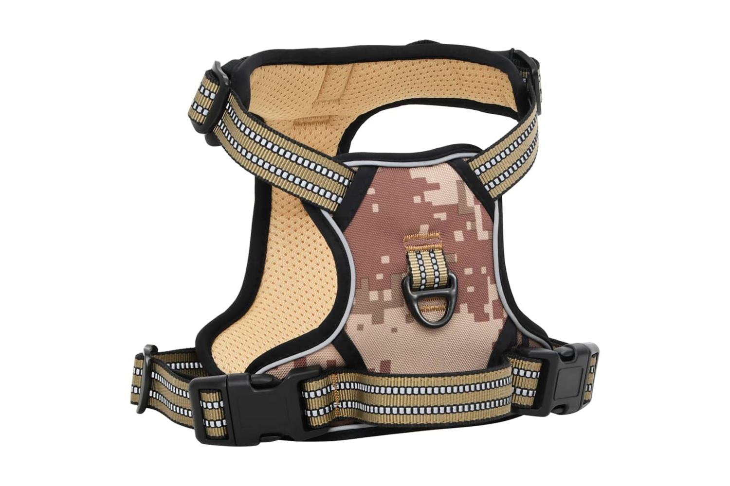 Dog Harness With Reflective Stripes Adjustable Camouflage Brown L-2
