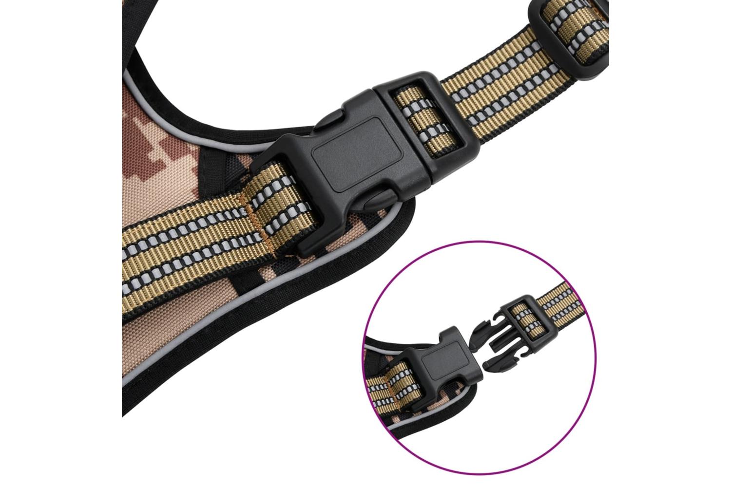 Dog Harness With Reflective Stripes Adjustable Camouflage Brown L-7