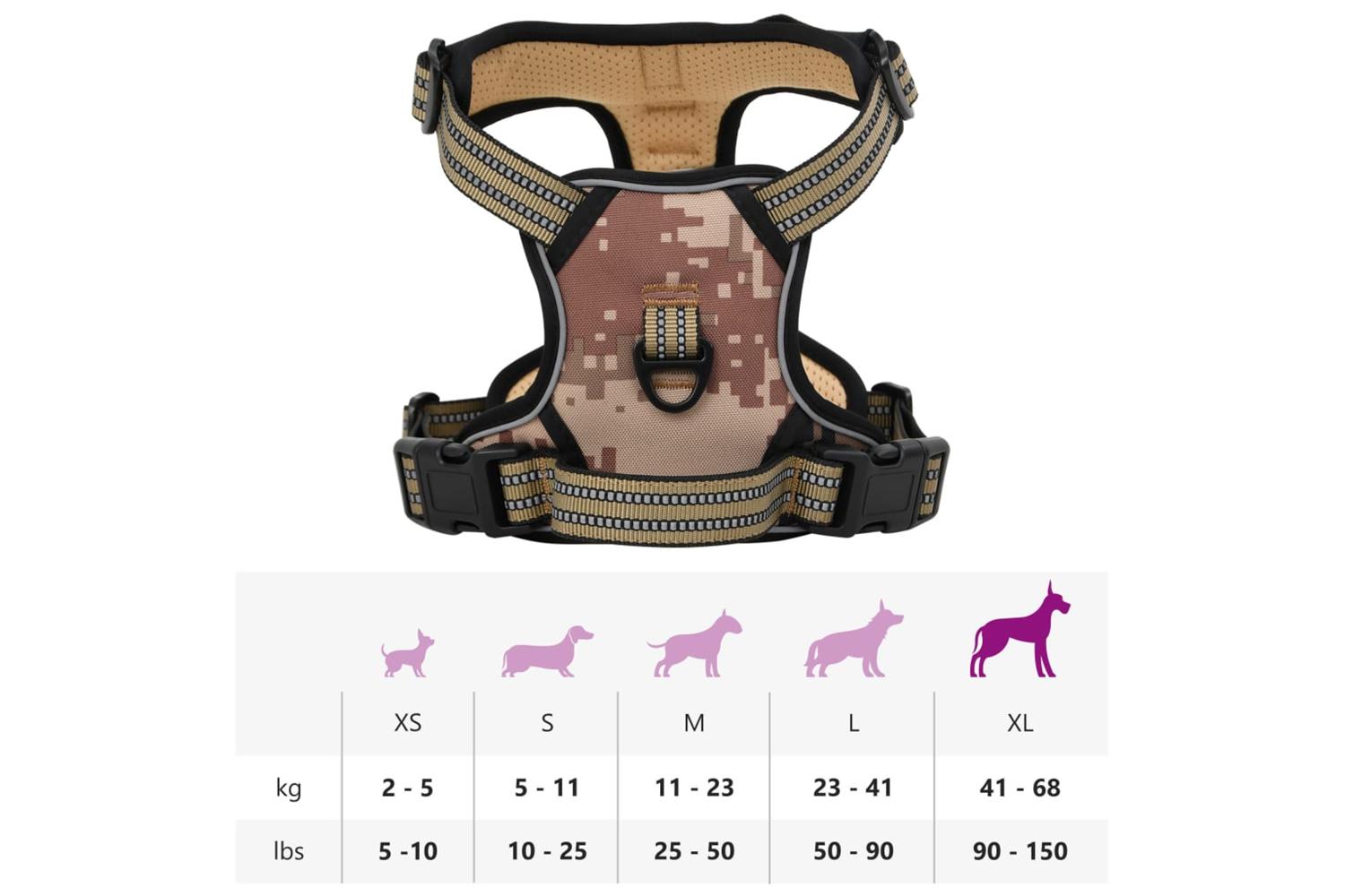 Dog Harness With Reflective Stripes Adjustable Camouflage Brown Xl-10