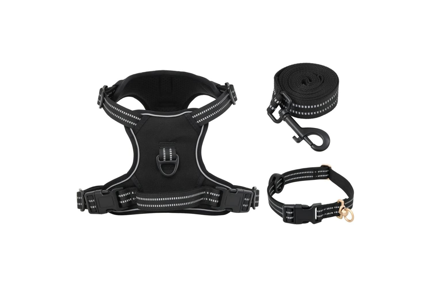 Dog Harness With Lead Collar Adjustable Black L-3